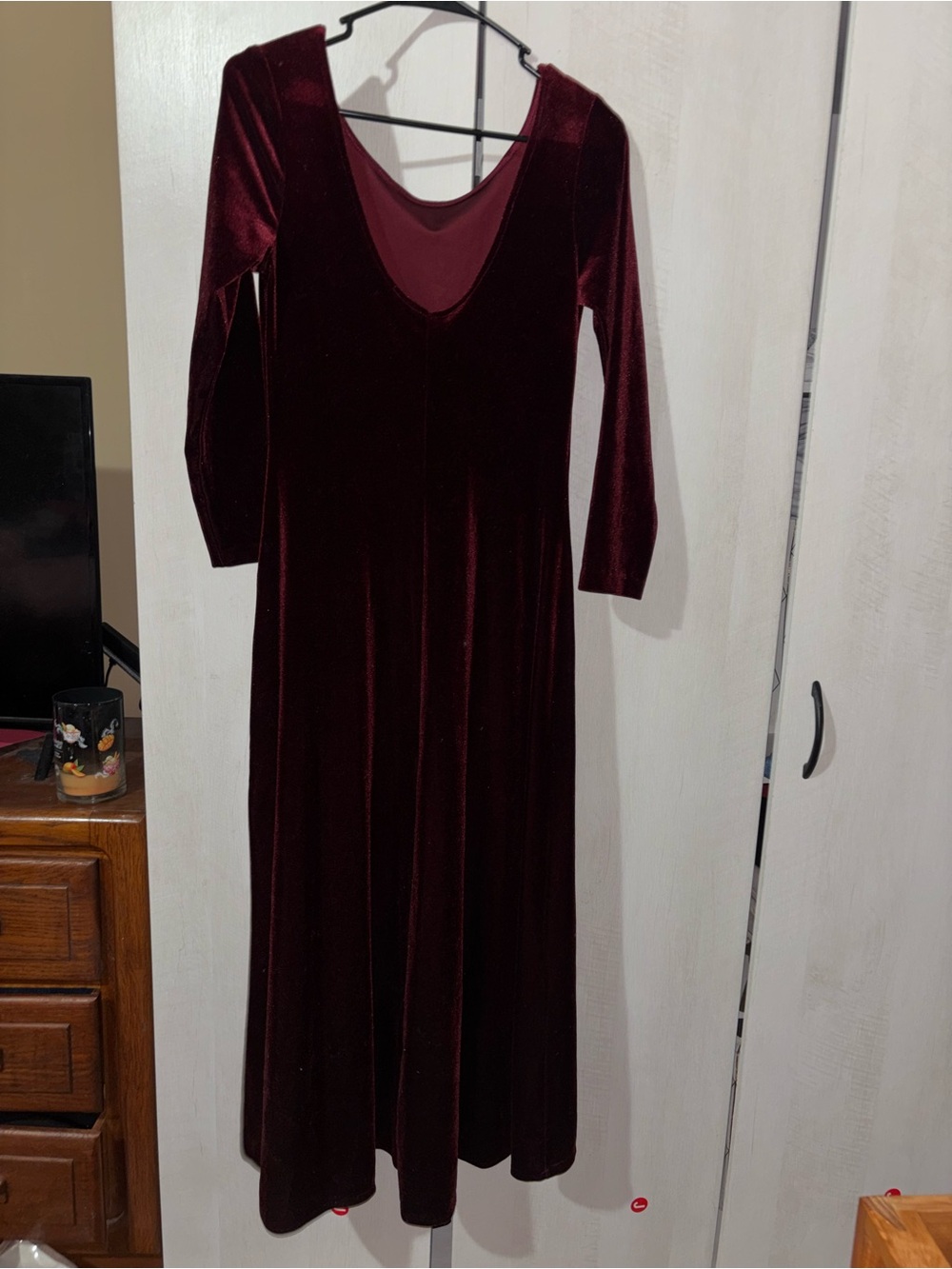 Long Sleeve Velvet Maxi Dress in Deep Burgundy - Picture 2 of 4